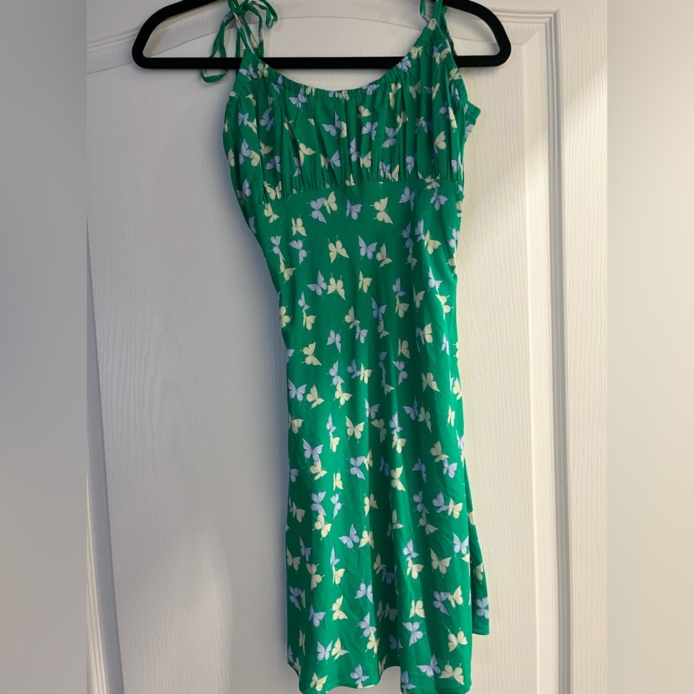 Green butterfly mini dress